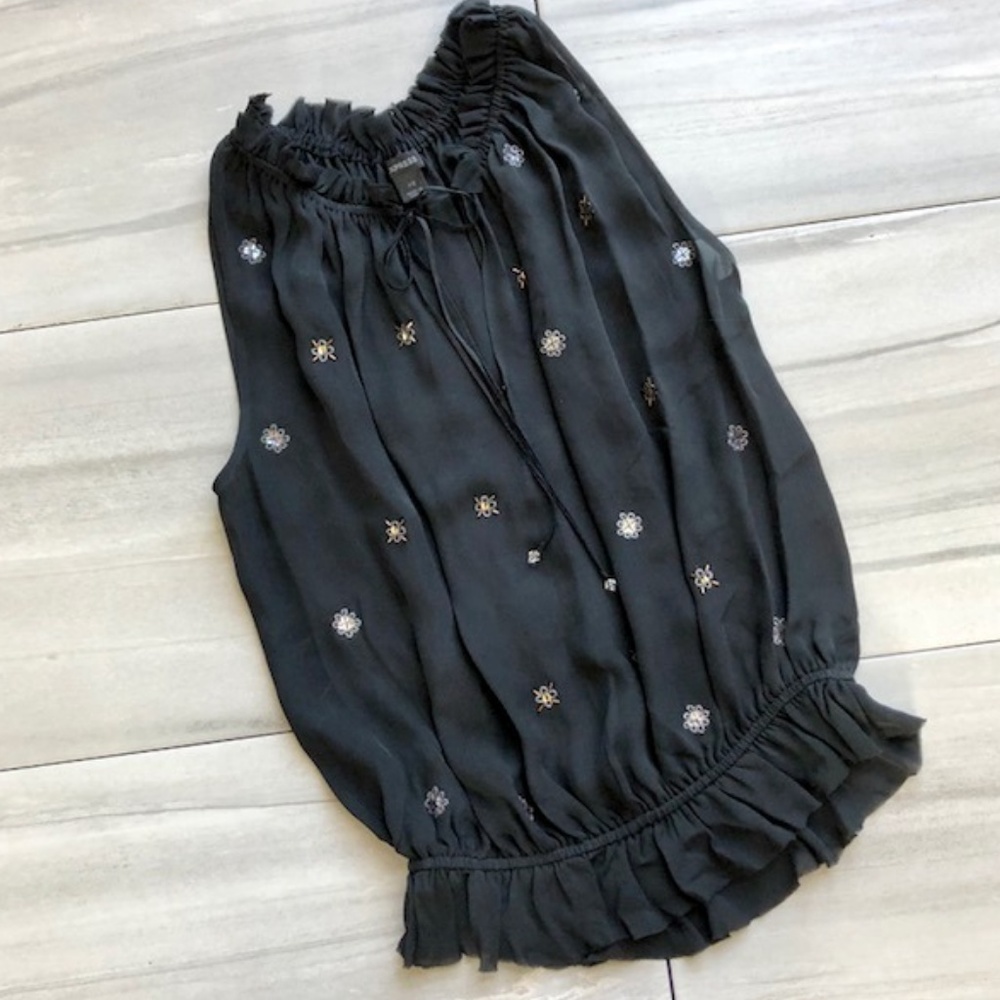 Pretty Black Beaded Sleeveless Blouse